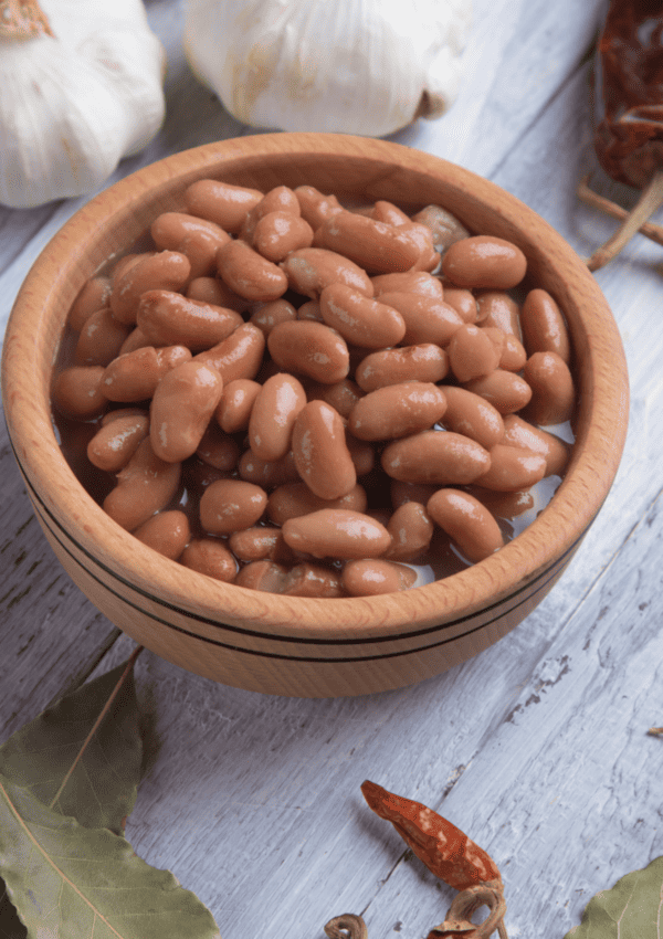bowl of cooked pinto beans