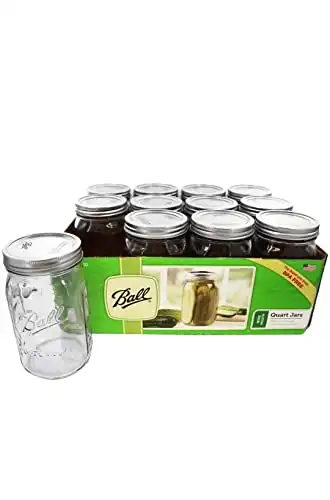 Ball Mason 32 oz Wide Mouth Jars with Lids and Bands, Set of 12 Jars