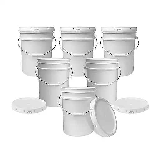 6pk - 5 Gallon Buckets & Lids - Durable 90 Mil - Food Grade - BPA Free - Made in The USA